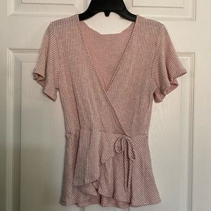 Pink and White Short Sleeve Top.
